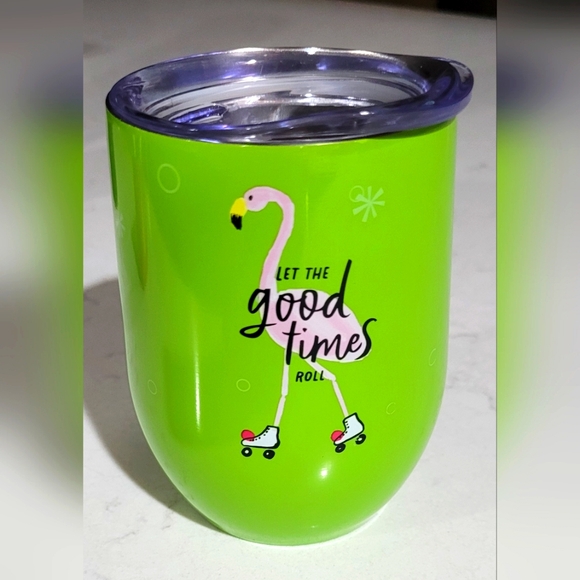 🔥2For$20" Let the good times roll" Green Steel Wine Tumbler FLAMINGO - Picture 1 of 4